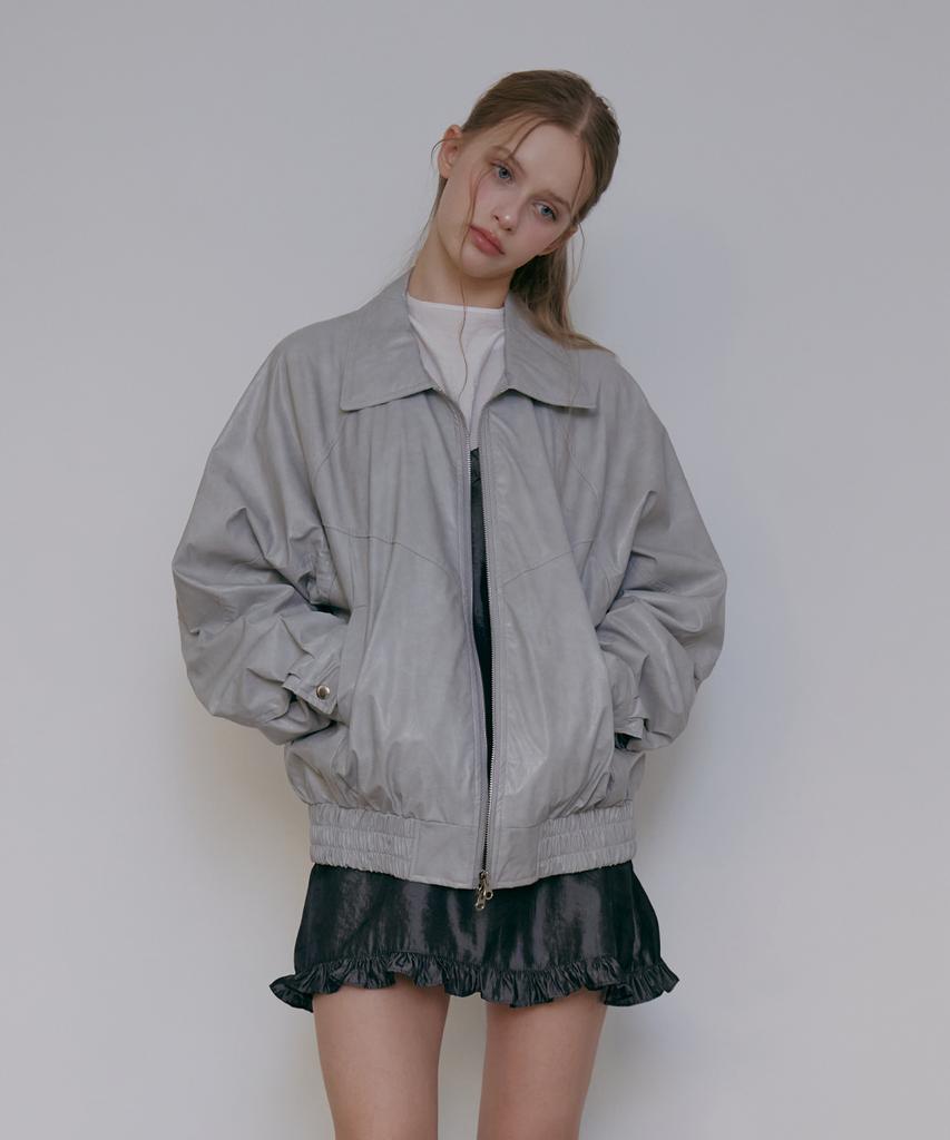 Oder Cutting Line Leather Blouson - Light Gray
