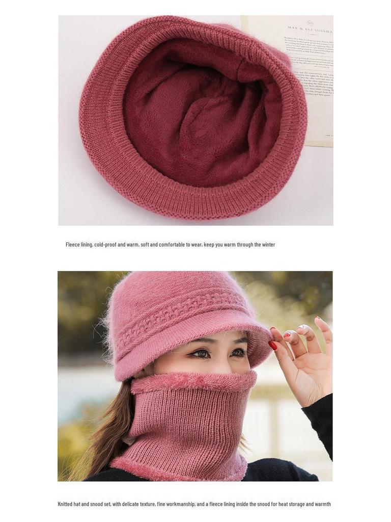 Женская осенне-зимняя вязаная шапка из кроличьего пуха с модным цветком