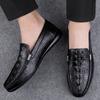 FashionGenuine Leather Male Casual Shoes Fashion Mens Loafers Breathable Slip On Driving Shoes Crocodile Pattern Moccasins Comfy Flats