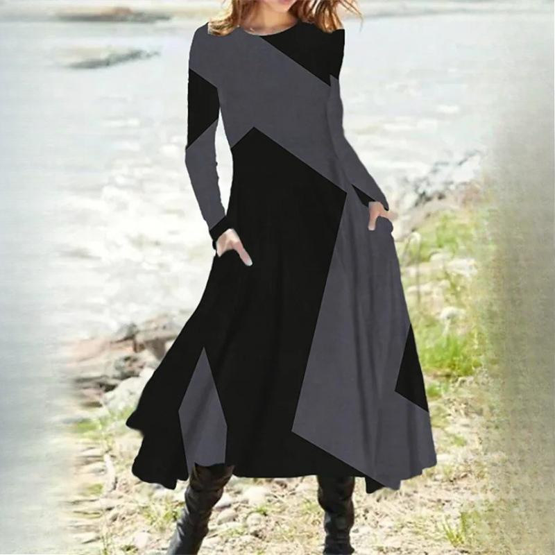 Женские повседневные этнические винтажные модные осенне-зимние платья с длинным рукавом свободного покроя