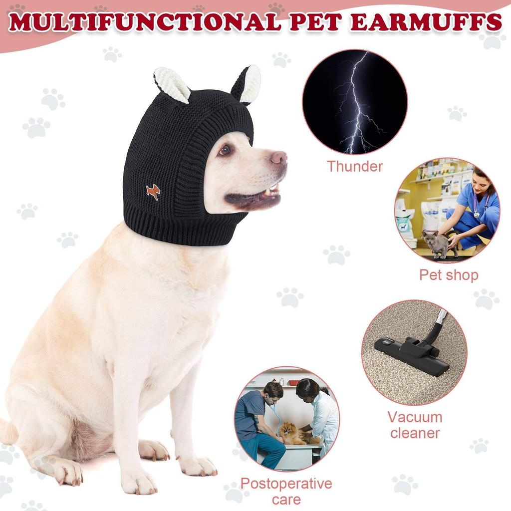 Dog Noise Protection Earmuffs Warm Knitted Winter Hat With Ear Covers Anxiety Relief For Medium Large Breed Canine