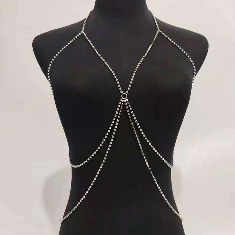 Модная цепочка для тела со стразами сексуальная пляжный стиль повседневная многослойная цепочка цепочка на грудь с бахромой цепочка на талию