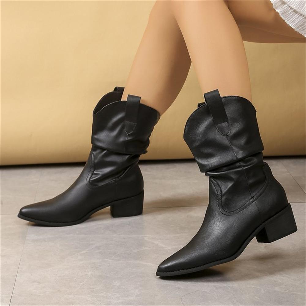 Большой размер 43 Винтажные черные ковбойские сапоги женские ретро леопардовые каблуки 5 см сапоги до середины икры обувь зимние бежевые ковбойские западные сапоги