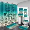 1/4pcs Blue Sea Water Waterproof Shower Curtain Set Decorative Bathroom Set Non-Slip Carpet Toilet Cover Bath Mat And 12 Hooks