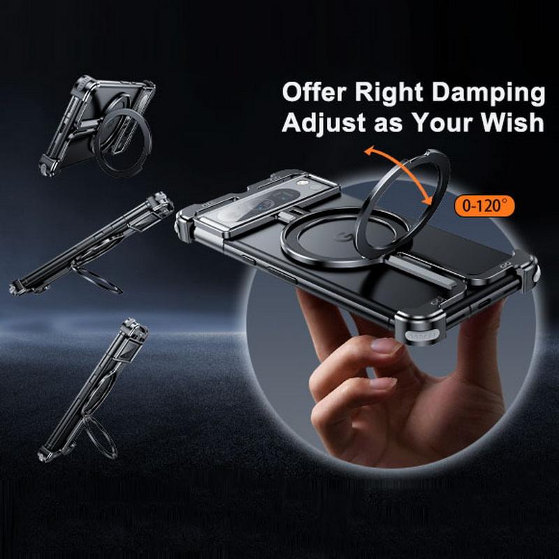 Aluminium Alloy Frameless Phone Case For Google Pixel 9 Pro XL 9 Pro 8 Pro Wireless Charge Magnetic Ring Stand Shockproof Cover