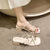 Fashion Versatile Thick Heel Non-slip Retro Cool Slippers Women's 2025 New Toe Slippers Women's Summer Wear High Sense