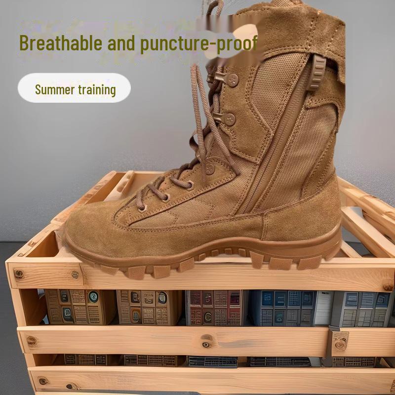 Мужские коричневые зимние тактические военные ботинки — дышащие, водонепроницаемые, устойчивые к проколам, с боковой молнией.