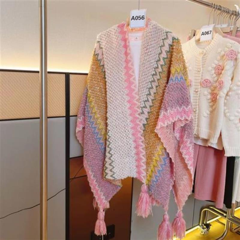 Ethnic Style Knitted Poncho Cape Vintage Bohemian Tassel Cloak Warm Shawl Travel Coat Cardigan Sweater