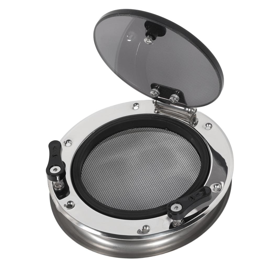 200mm Boat Porthole Window 180 Deg Internal Open Protective Net Tempered Glass UV Resistant Waterproof for Marine Yacht