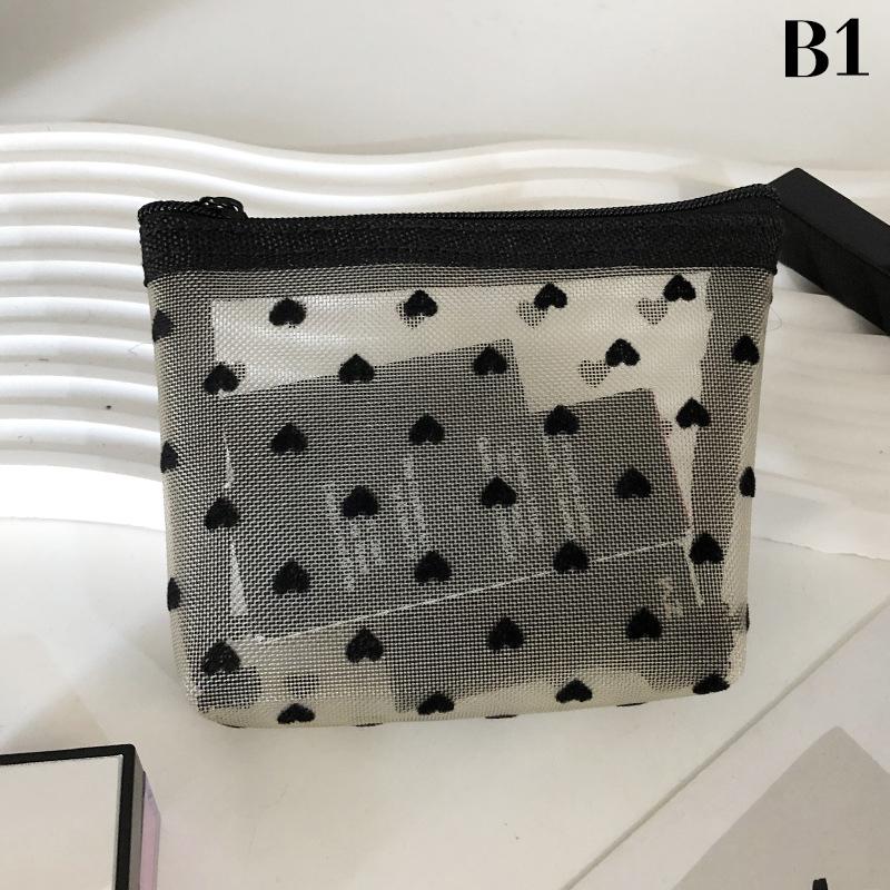 Love Print Mesh Cosmetic Bag Portable Toiletry Organizer Makeup Bag Multifunction Transparent Women Lipstick Storage Pouch