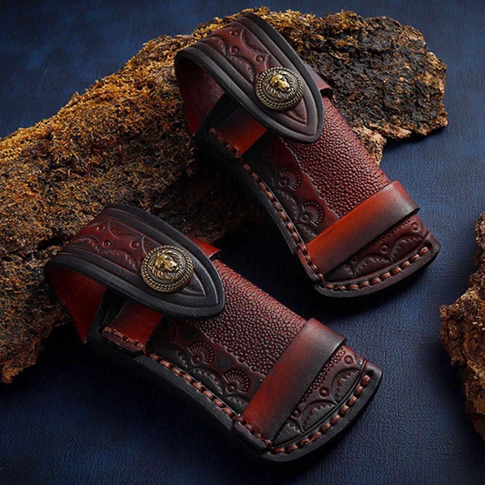 Leather Sheath Holder Pocket Hunt Flashlight Case Fold Knife Tool Camp Outdoor Carry Belt Loop Case