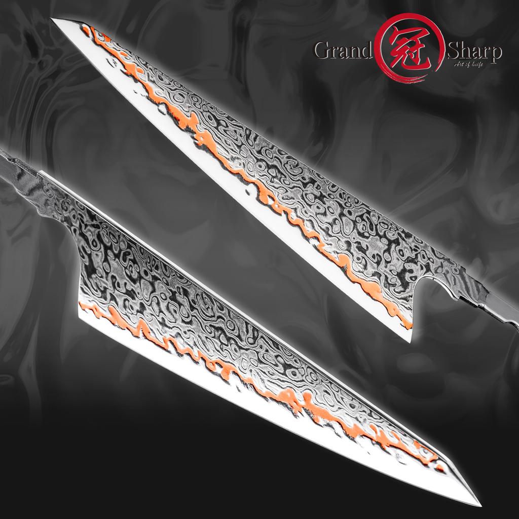 Grandsharp Клинок для ножа DIY 55 слоев Дамаск 10Cr15CoMov сталь V-образная заточка Клейкий нож Изготовление Острый клинок без рукояти