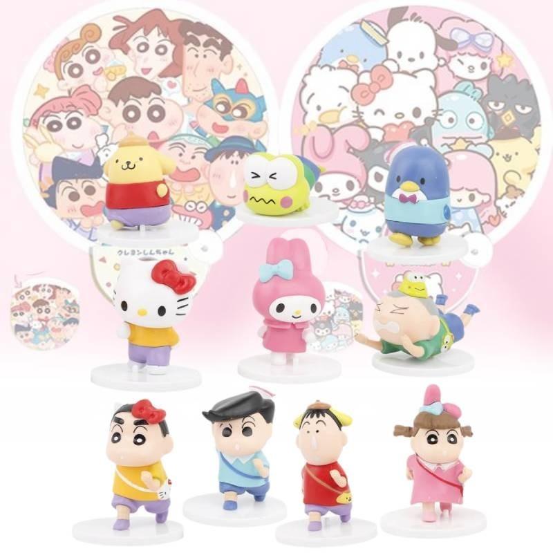 Cute Crayon Shin-chan Sanrio Collaboration Figures Pvc Blind Box Gashapon Collectibles