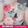Nordic Style Rose Flower And Birds Pillow Case Cushion Cover For Car Sofa Super Soft Plush Decor Flower Plant Animal Pillowcase