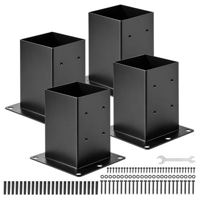 6x6 Post Base 4 Pcs, Inner Size 5.6x5.6 Inch / 142x142 Mm Post Brackets, Heavy Duty Carbon Steel Decking Posts