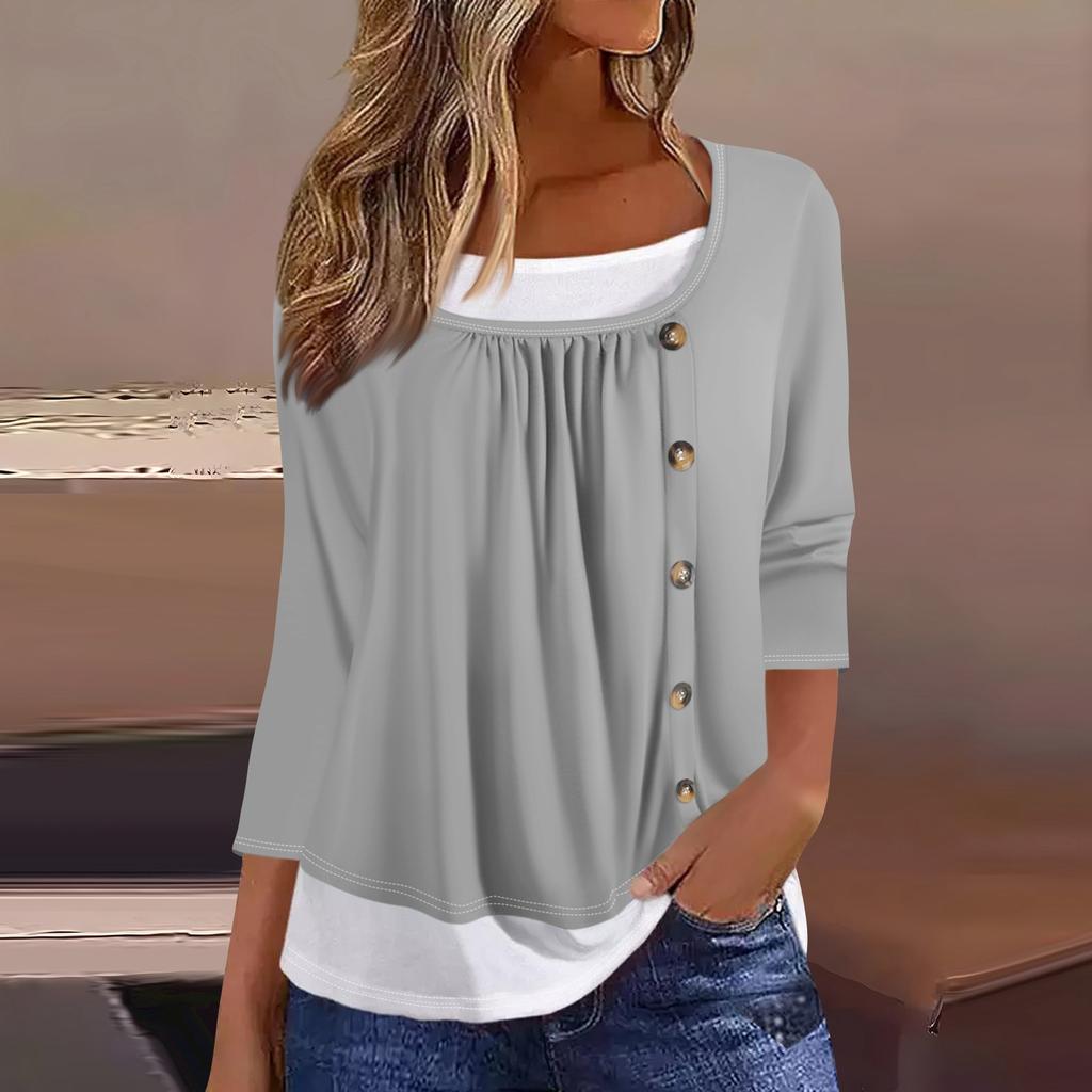 Женская футболка Футболка с принтом Рукав 3/4 Искусственные двойки Повседневные Выходные Мода Базовый Обычный Топ