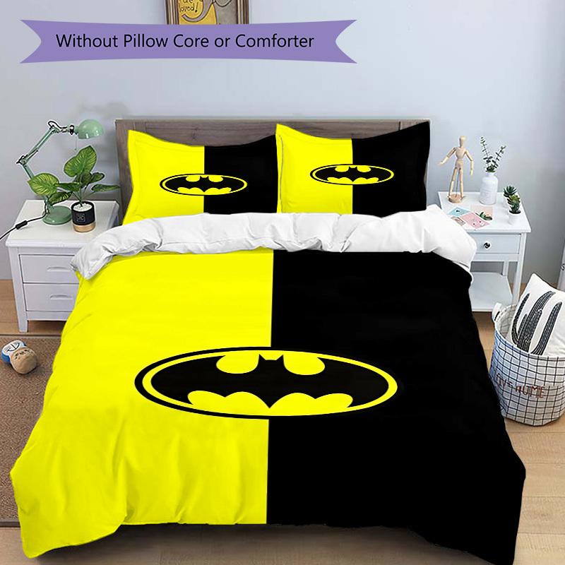 3pcs Batman Symbol Bedding Set, Soft Polyester Duvet Cover and Pillowcases Machine Washable Seasons all suitable & Guest Room Decor285