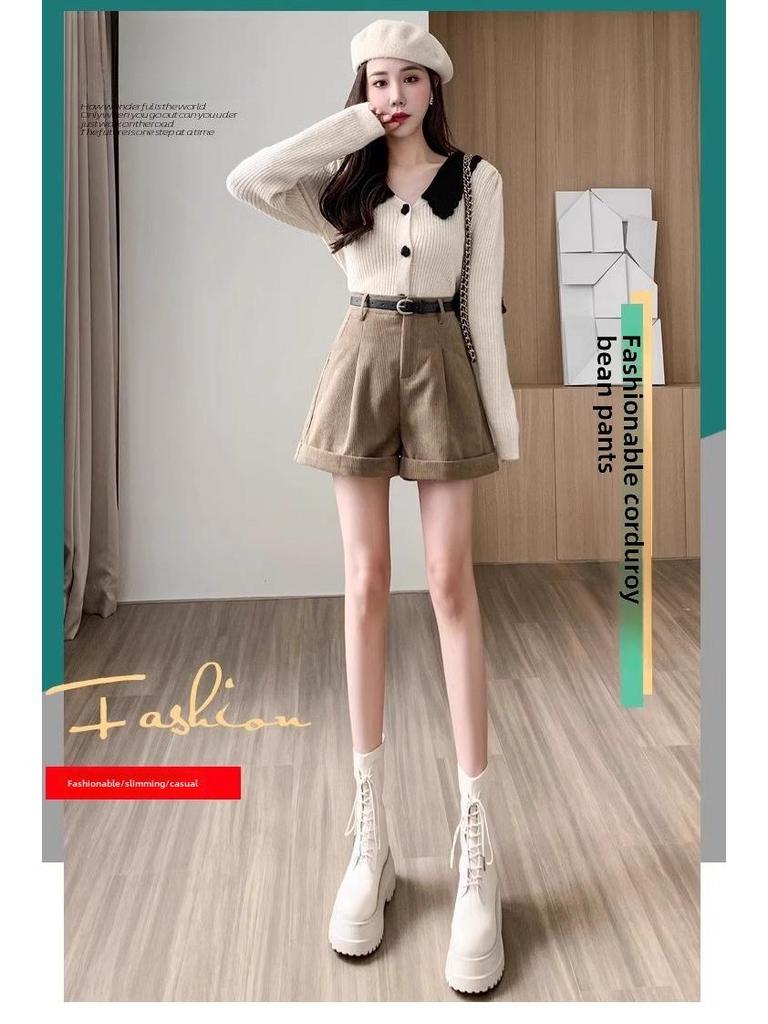 Женские шорты Maillard из вельвета с высокой талией: Осень/Зима 2023 А-силуэт, Широкий фасон штанины