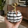 Hand Painted Retro Style Decor Black And White Striped Pumpkin Ornament, Resin Three Dimensional Sculpture Tabletop Centerpiece, Halloween Ornament