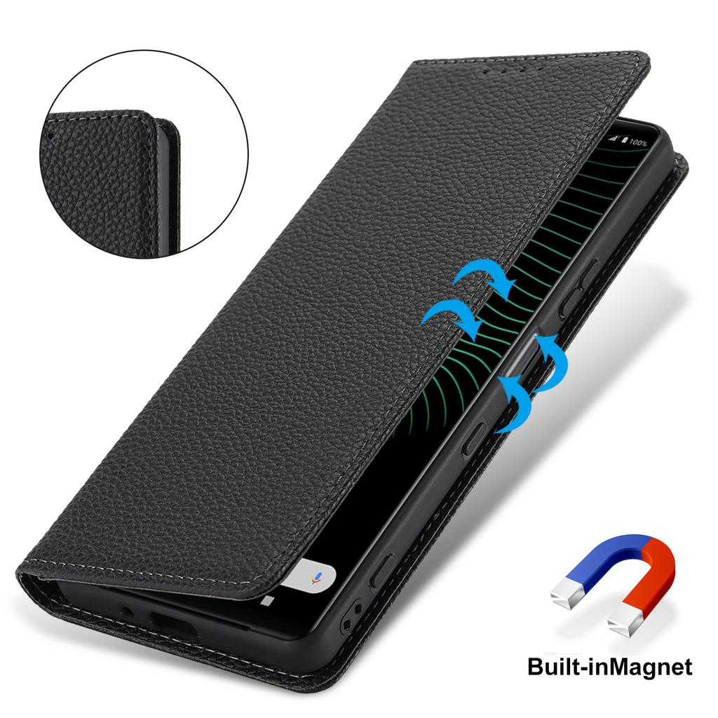 For Sony Xperia 1 IV 5G Case Stand Wallet Litchi Texture Leather Flip Phone Cover with Strap