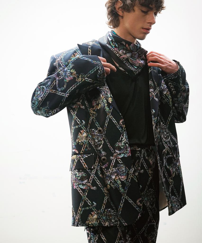 Untage Tiger Mother-Of-Pearl Print Silk Blazer (Unisex)_Uth-Fb21