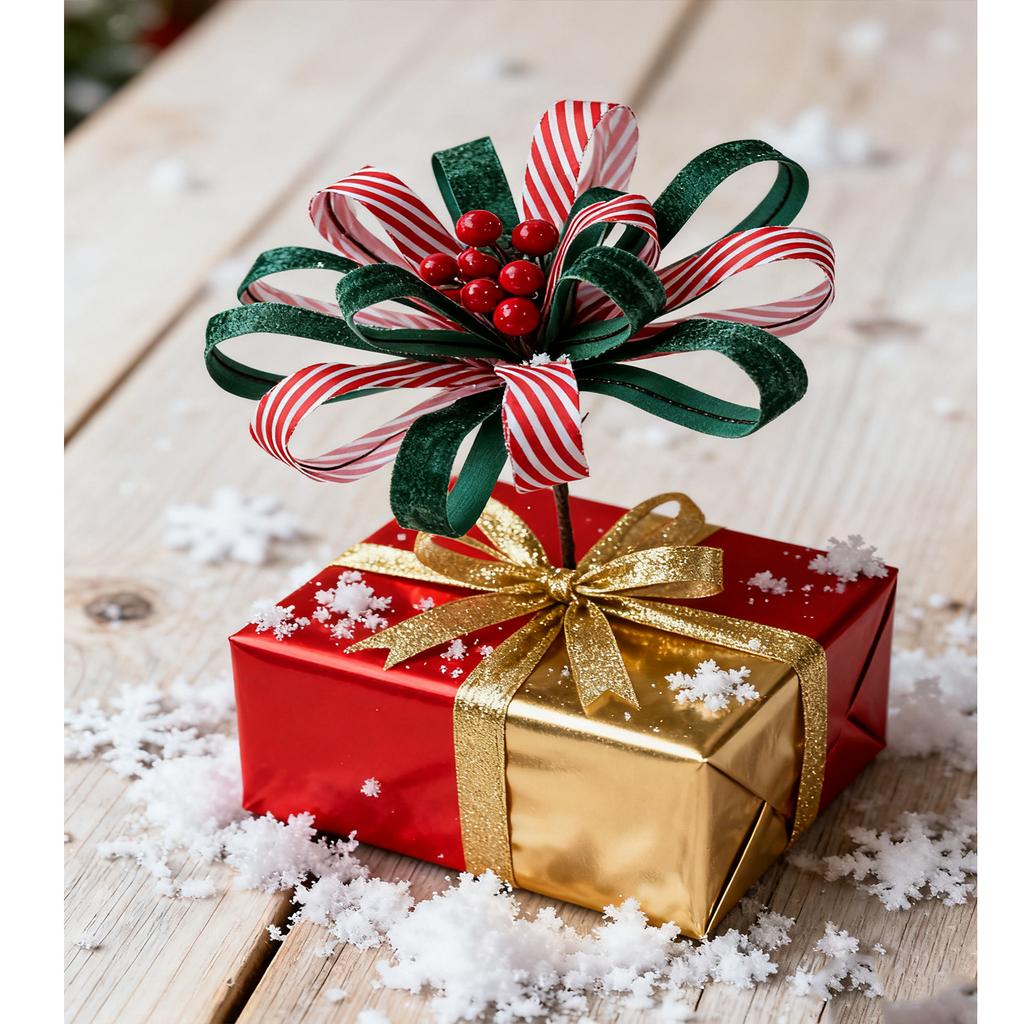 Рождественские тканевые ленты с цветами, Цветочные композиции с красными ягодами, Высококачественные роскошные тканевые рождественские украшения, Искусственные цветы