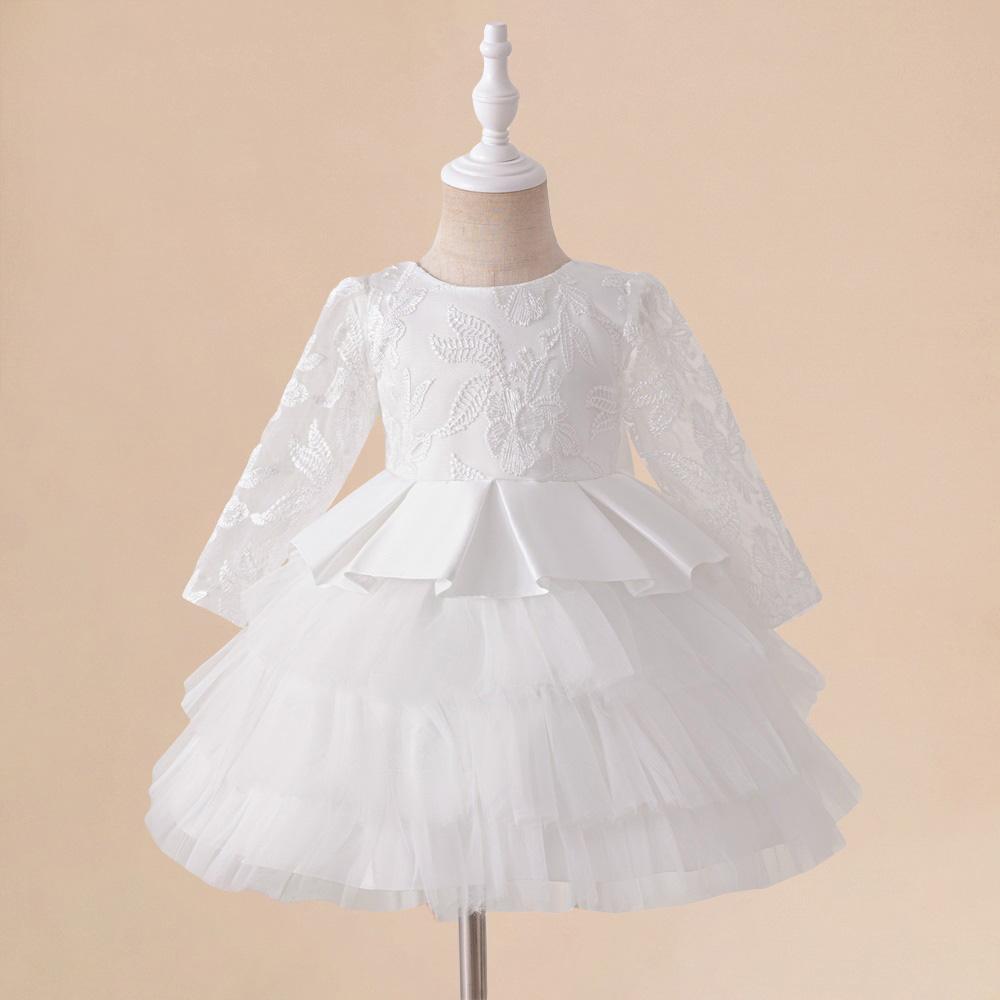 Toddler White Wedding Baptism Baby Girl Dress Tulle Bow 1st Birthday Party Evening Princess Dresses for Girl Bridemaid Prom Gown