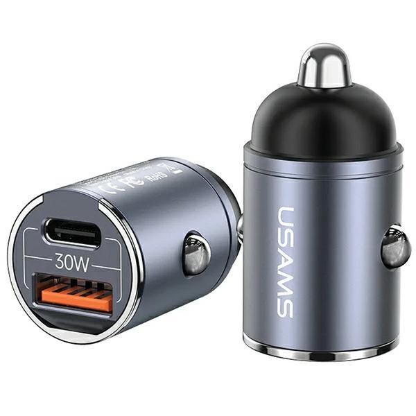 USAMS Car Charger 1xUSB+1xUSB-C C38 30WPD Fast Charge with Built-in Ring Purple CC206CC02 (US-CC206)
