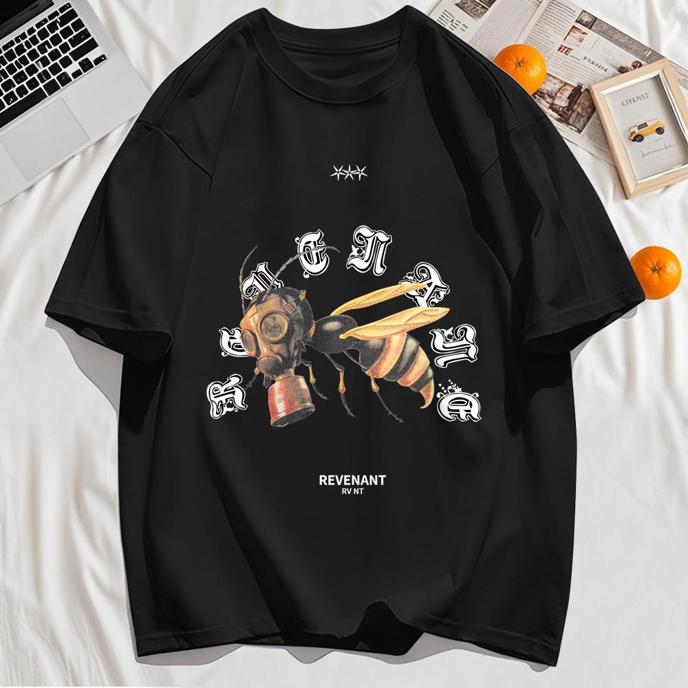 Принты «Пчелы в противогазах» Мужские футболки Хлопковая Повседневная Футболка с Круглым Вырезом Уличная Одежда Удобная Мягкая с Коротким Рукавом