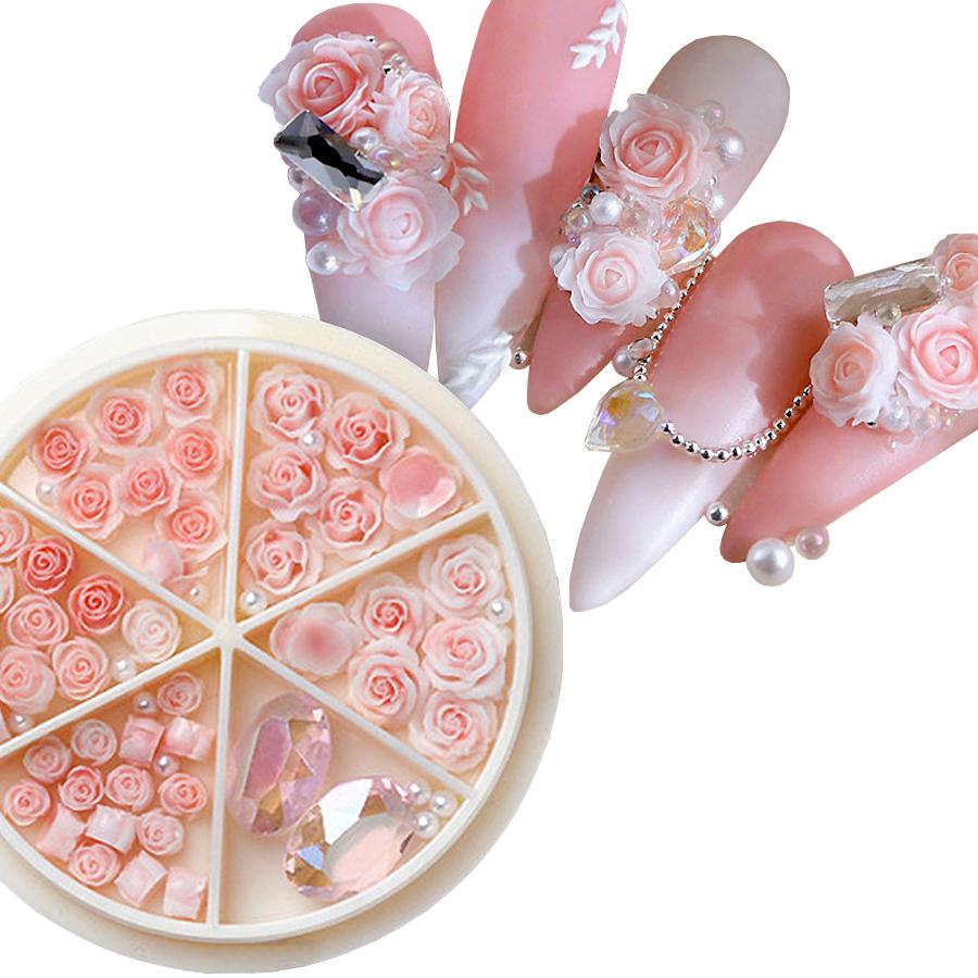 3D-цветы розы и камелии с набором жемчужных бусин, ювелирные аксессуары для дизайна ногтей