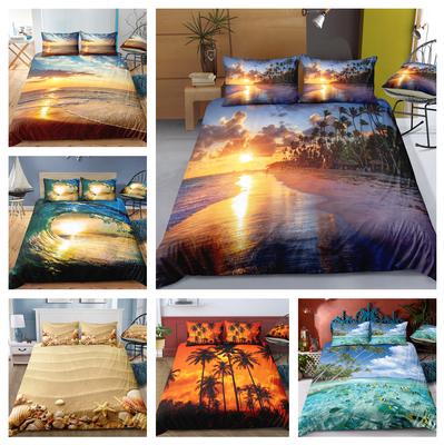 Постельное белье с 3D-принтом океана, односпальная двуспальная кровать, полноразмерная наволочка и пододеяльник, 2 или 3 пейзажных узора, моющееся и удобное украшение для дома