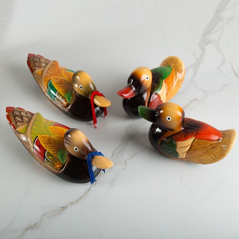 Mandarin Duck Wooden Hand Drawn Colorful Duck Ornament New House Wedding Decoration Home Desktop Decoration
