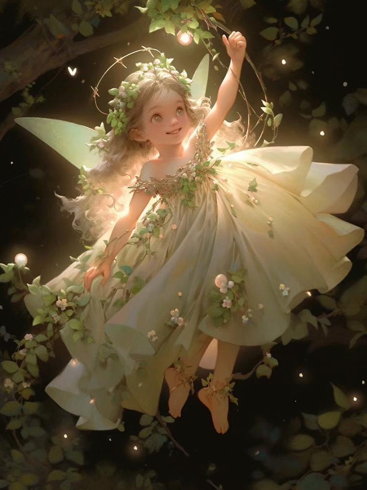 5d Diy Diamond Painting Cartoon Elf Full Round Round Diamond Mosaic Embroidery Elf Portrait Fantasy Art Home Decoration