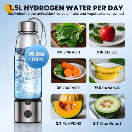 Генератор бутылки с водородной водой 460 мл Технология электролиза с ионной мембраной 3 минуты 2300+ PPB Перезаряжаемая чашка с водородной водой