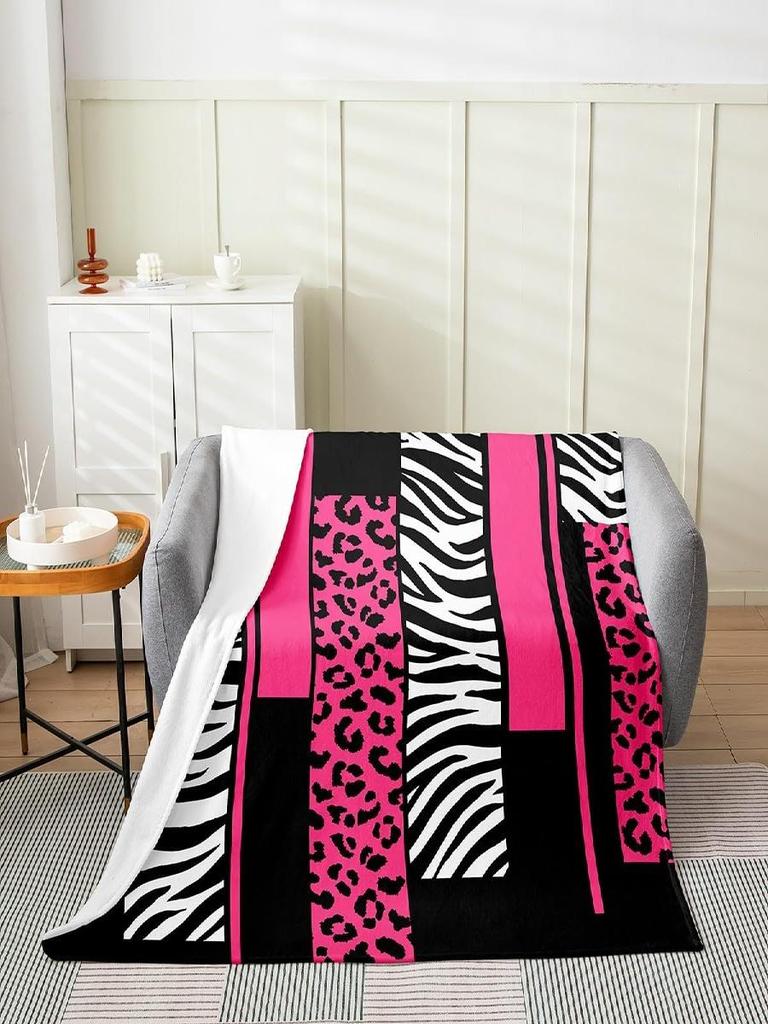 Feelyou Leopard Zebra Plush Throw Blanket x Kids Cheetah Pink White Black Flannel Fleece All Season Breathable Bed Blanket Anima