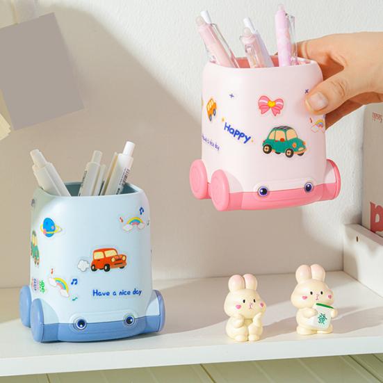 Desk Pen Holder Cartoon Vehicle Shape Pencil Holder Multi-functional Desktop Makeup Brush Organizer for Home School Office