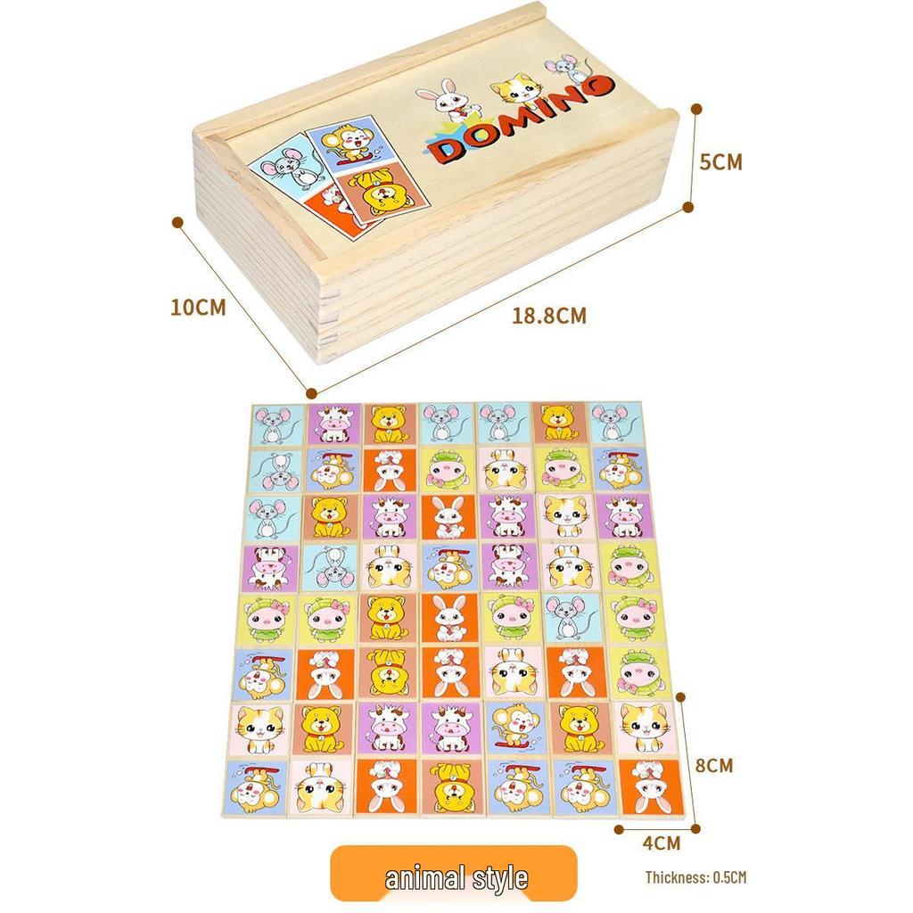 Набор домино-пазлов с животными и фруктами из 28 штук для детского сада