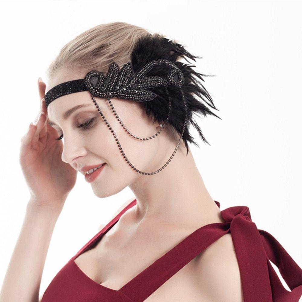 Головные уборы в корейском стиле, повязка на голову с блестками, повязка на голову с перьями, маскарадные вечерние аксессуары для волос