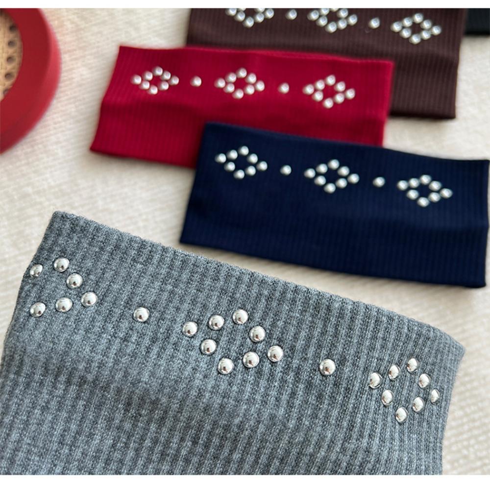 Knit Hair Accessories Versatile Metal Rivet Hairband Elastic Wide Headband Y2k Fashion Hairband For Dating Work Travel