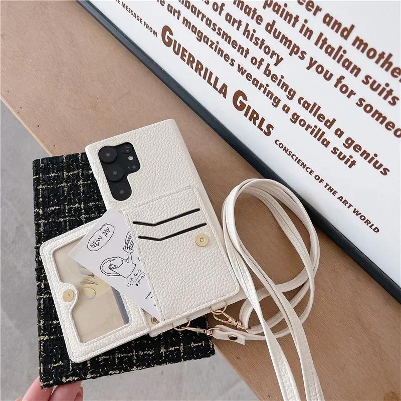 Кожаная сумка через плечо с держателем для карт Чехол для телефона для Samsung Galaxy S23 FE S24 Ultra S22 Plus A13 A22 A33 A14 A24 A34 A53 A54 Чехол