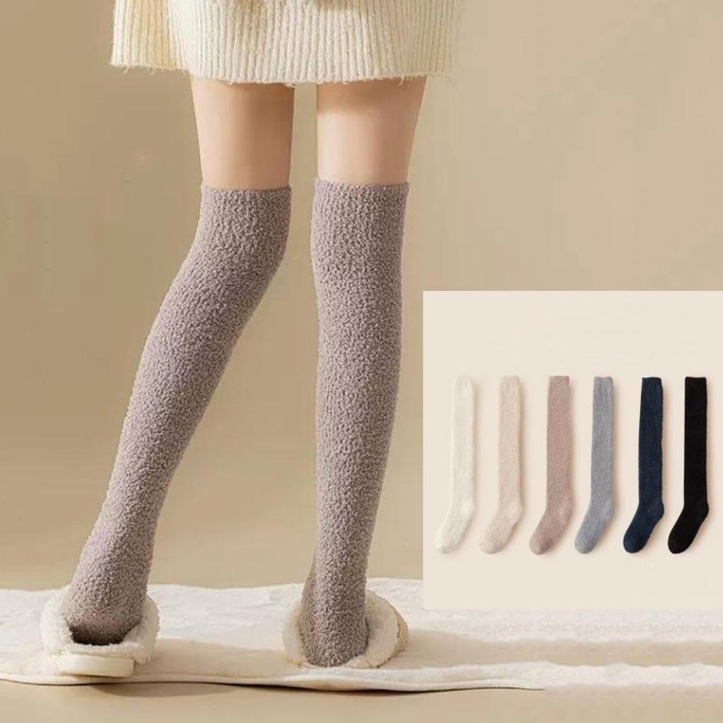 Женские зимние чулки цвета кораллового бархата, очень толстые, для сна дома, выше колена