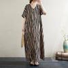 Новое хлопковое винтажное платье в полоску с коротким рукавом больших размеров для женщин, повседневное свободное длинное летнее платье