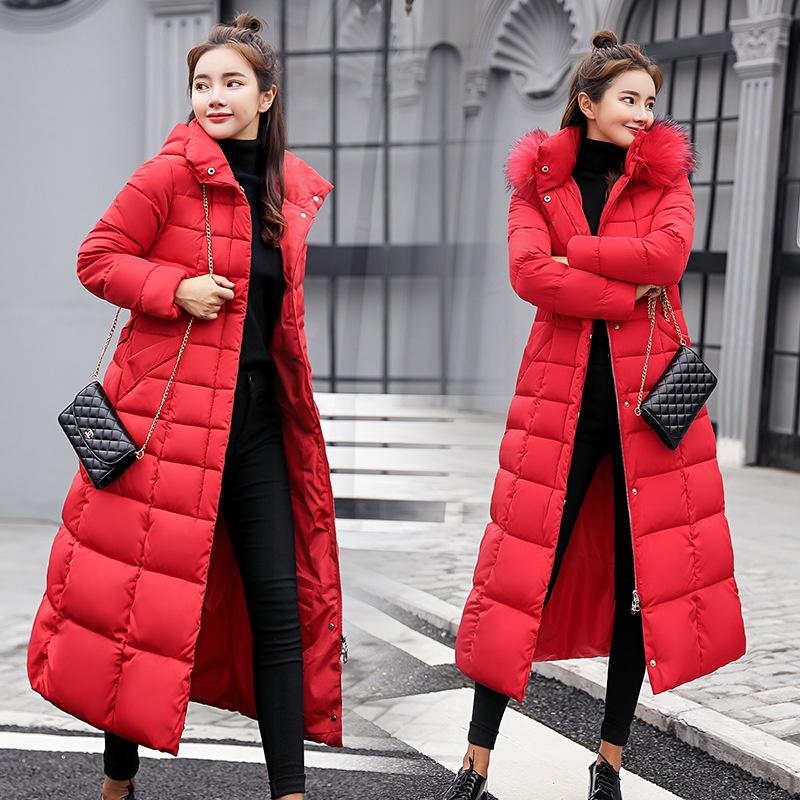 Women's Down Jacket Winter Hooded Long Fur Collar Thicken Coat Parka Warm Outwear