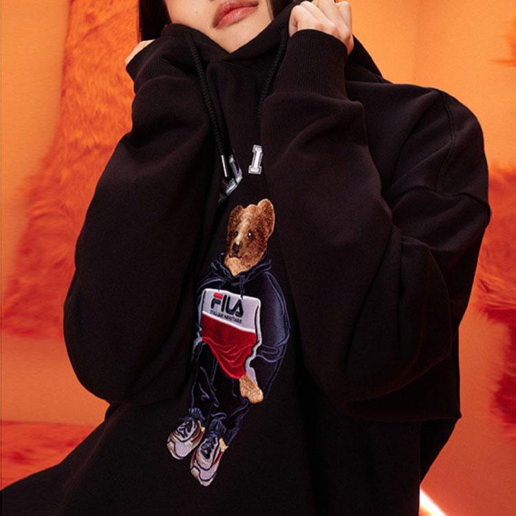 Fila Свитшот в американском стиле, осенний, с мультяшным медведем, карманом и принтом букв, повседневный, мужской свитшот, черный F51M239299F-BK
