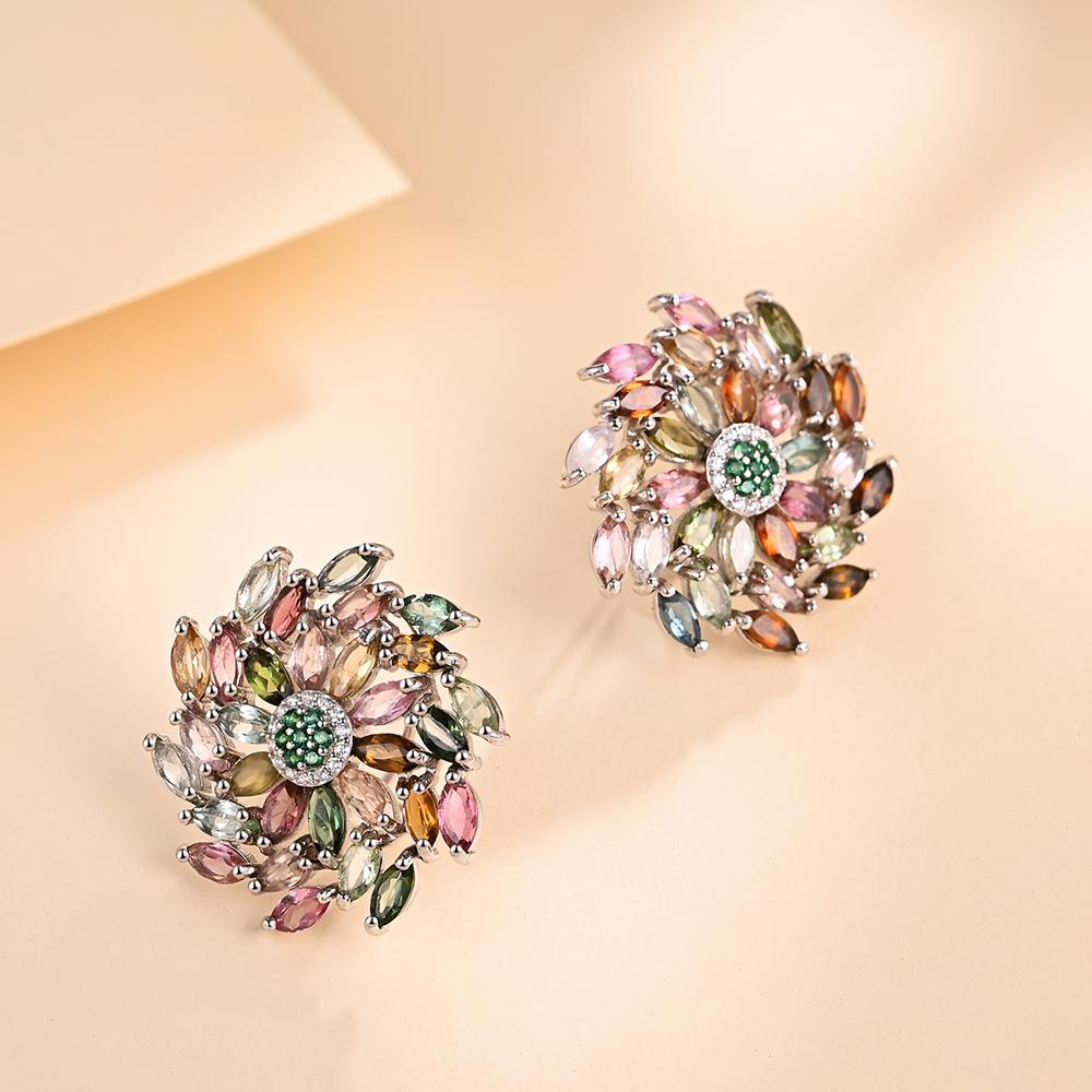 Luxury Gorgeous Design Multicolor Natural Tourmaline Women Earrings 925 Silver Jewelry Anniversary Banquet Engagement Gift