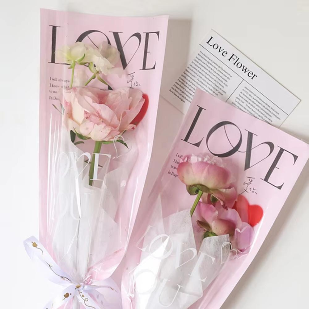 LOVE Rose Packaging Bags Transparent Flower Wrapping Paper New Bouquet Plastic Bag