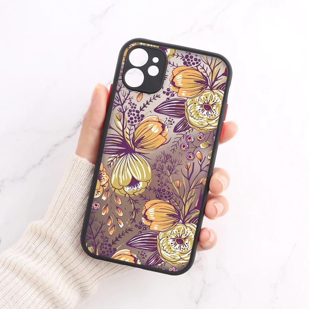 Ударопрочный Чехол Цветочный Чехол Для Телефона Для iPhone 16 14 13 15 11 12 Pro Max 13 Mini 7 8 Plus SE Матовый Прозрачный Жесткий Чехол Fundas Сумки