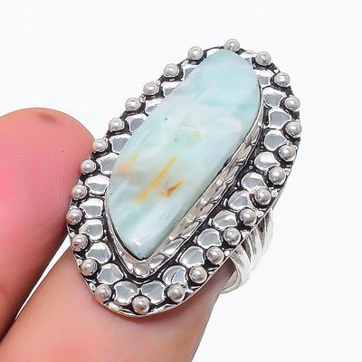Натуральный амазонит драгоценный камень 925 стерлинговое серебро ювелирное кольцо размер 7.5 D5l59