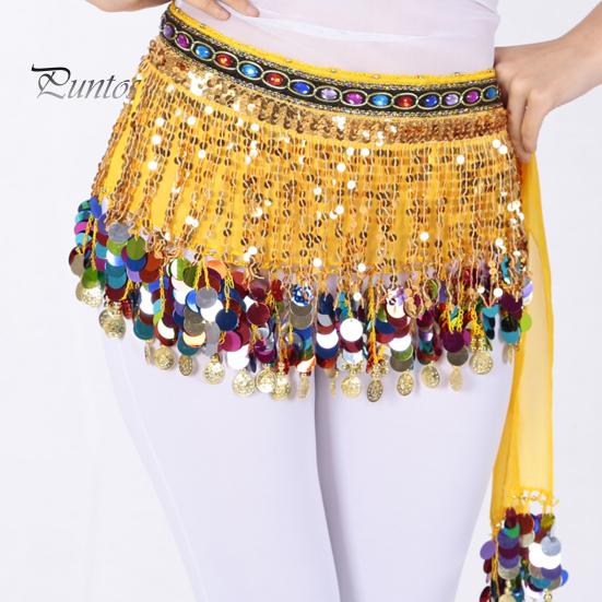 Belly Dance Skirt Sequin Tassel Waist Scarf Exotic Style Tie Up Adjustable Thin Skirt See-through Lace Stage Performance Cosplay Mini Skirt Apron Wrap