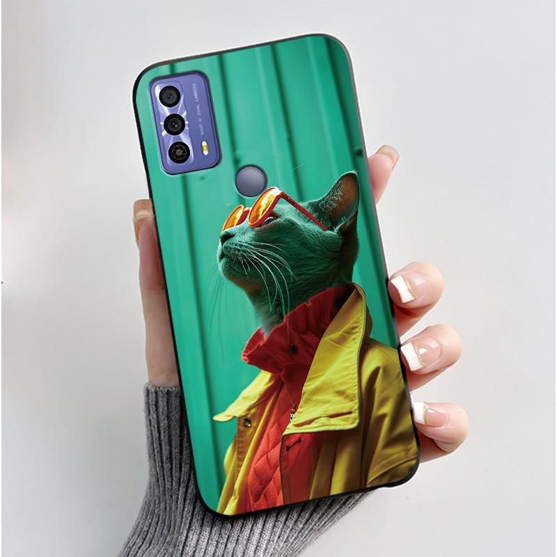 Phone Funda For TCL 20B 20Y 20E Case Aesthetic Cute Cat Astronaut Black Soft Silicone TPU Capa for TCL 20E 20Y 20B Back Cover
